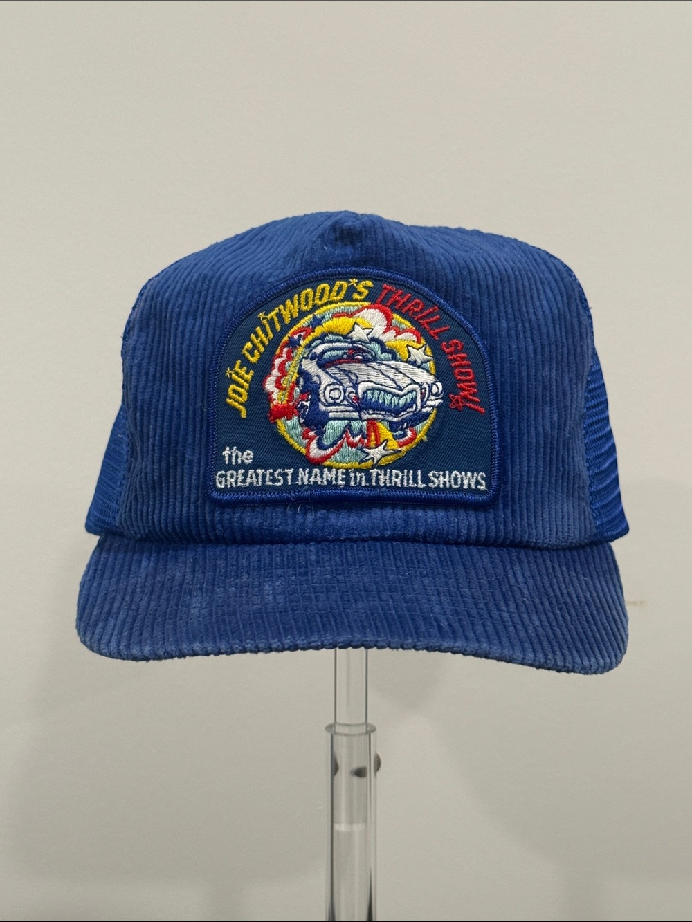 Vintage Joie Chitwood's Thrill Show Blue Corduroy Snapback Trucker Hat OSFM